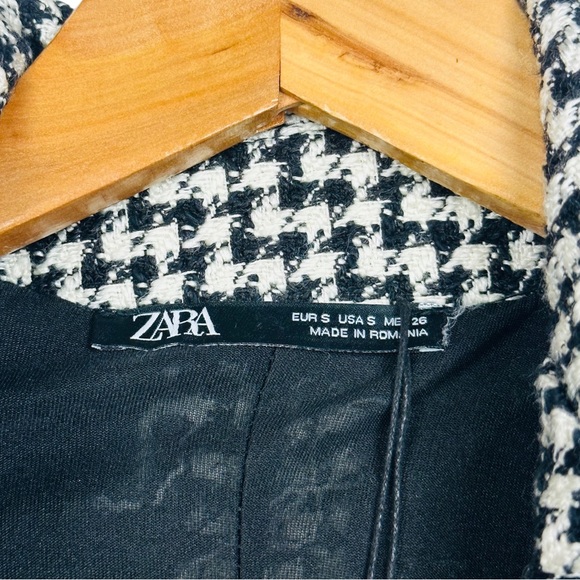 ZARA Tweed Houndstooth Lace Up Open Back Preppy Academia Blazer Mini Dress S - Picture 15 of 16